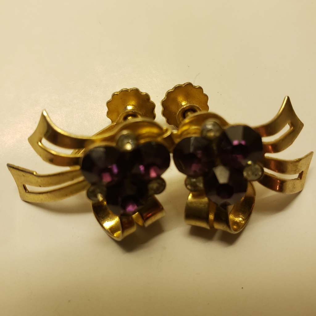 Original Signed 1940s Coro Skrew On Gem Earrings 59$